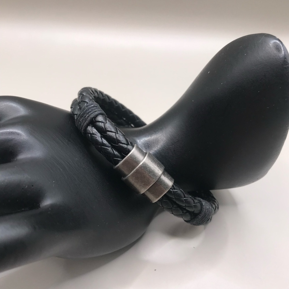 Cool Steel and Beyond Black Double Braided Leather Bracelet - Picture 2 of 8